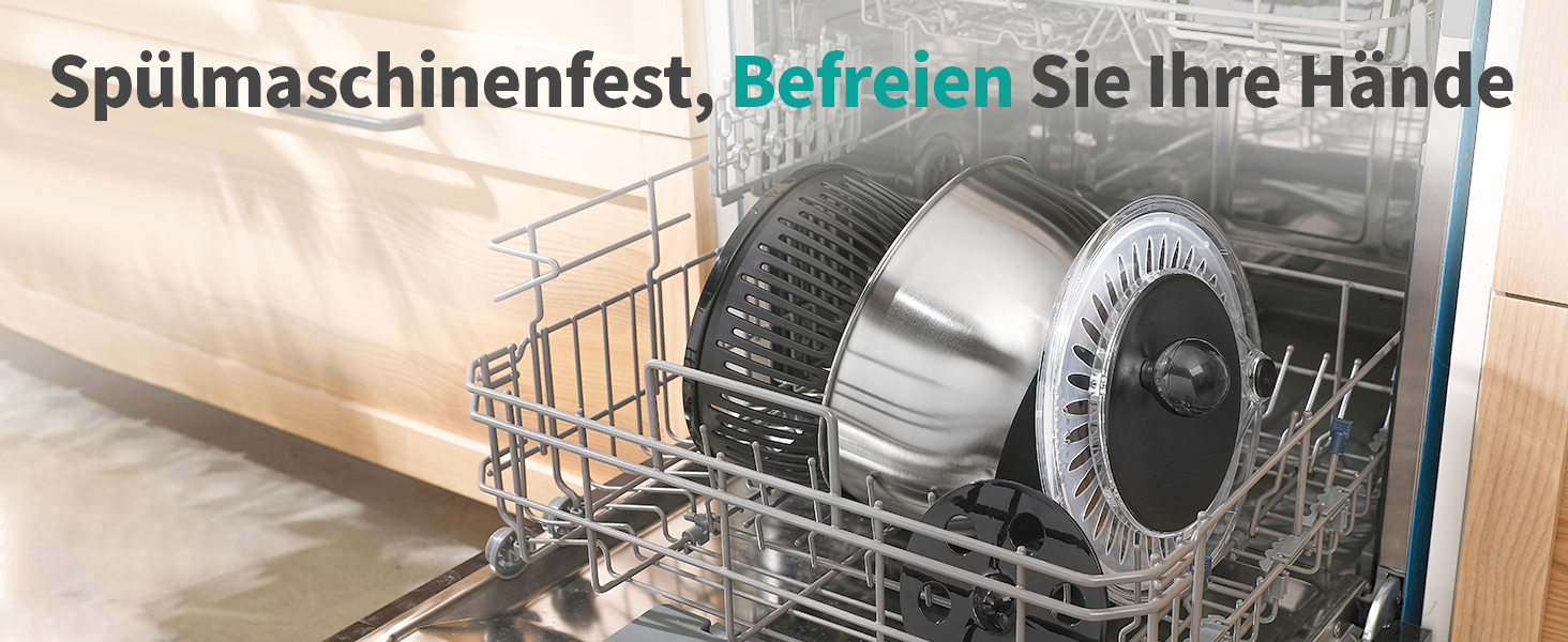 Салатниця-центрифуга 5л з нержавіючої сталі, з кнопкою стоп, без BPA, прозора кришка, отвір для зливу, антиковзаюча основа, чорна