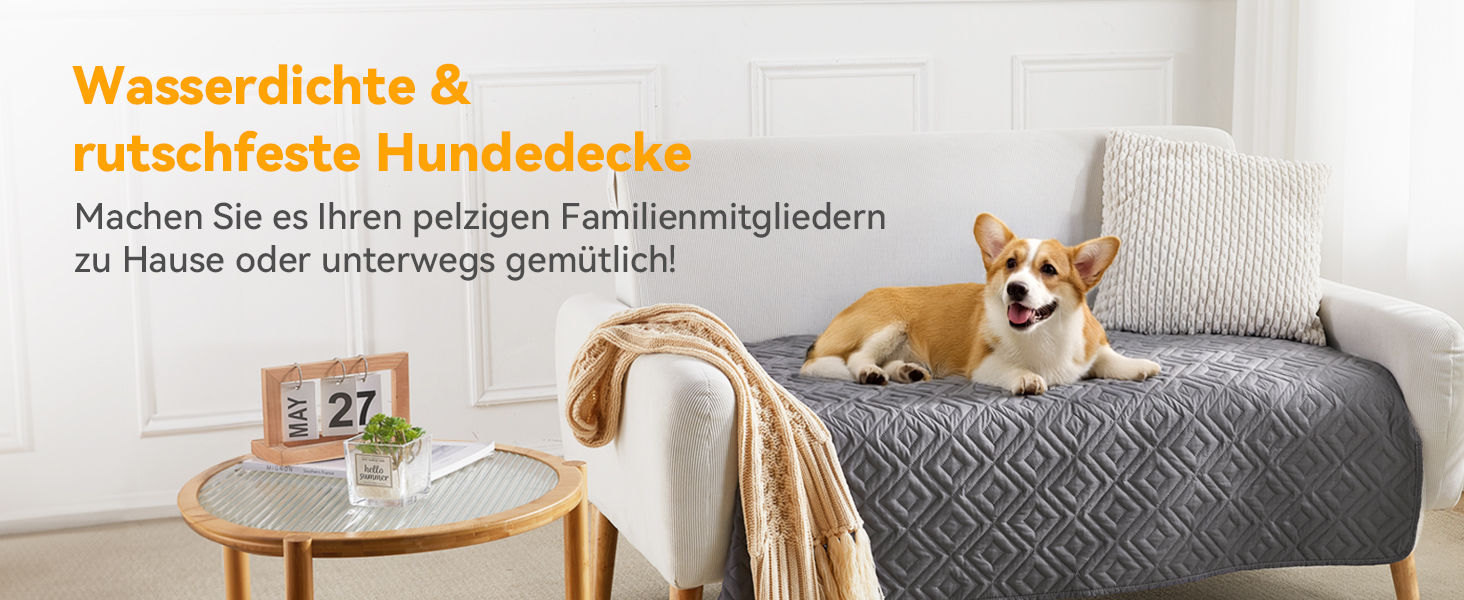 Водонепроникний килимок для собак, антиковзкий та пральний, ковдра для домашніх тварин для собак та котів, захисна ковдра для дивану від шерсті та подряпин, ідеально підходить для дивану, ліжка, автокрісла (Сірий, 97×190 см)