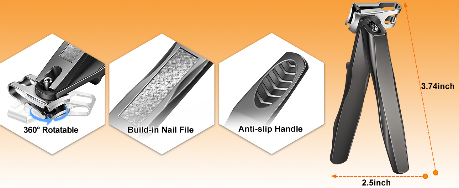 Інструмент для стрижки нігтів для літніх людей та чоловіків з товстими нігтями, 16 мм/37 мм, важкий, з кутовими лезами 45 градусів, для врослого нігтя (Помаранчевий)