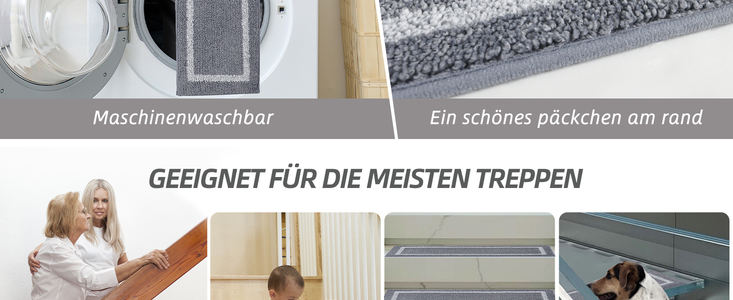 Ковзаючі килимки на сходи COSY HOMEER, 70x22 см, 15 шт., самоклеючі, з антиковзаючою основою, машинне прання, 100% поліестер, TPE, сірий колір