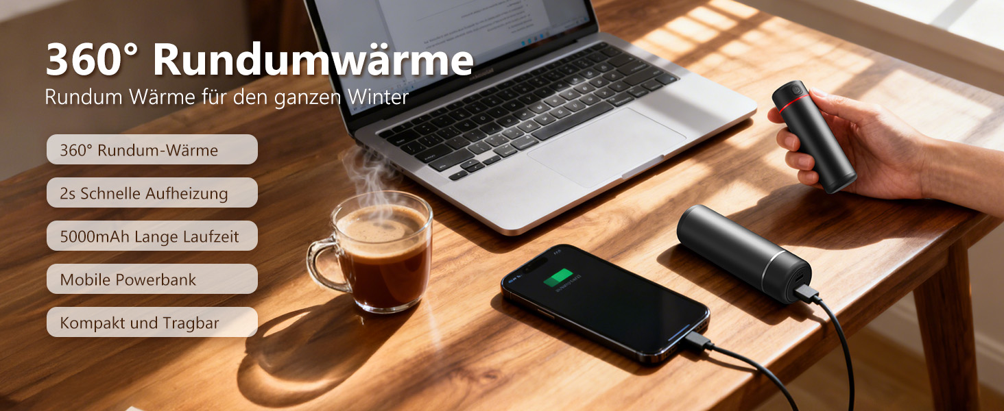 Електричні грілки для рук EXTSUD 2 шт. 5000mAh з USB-живленням, 3 режими нагріву, Powerbank для відпочинку на природі, гольфу, зимових подарунків