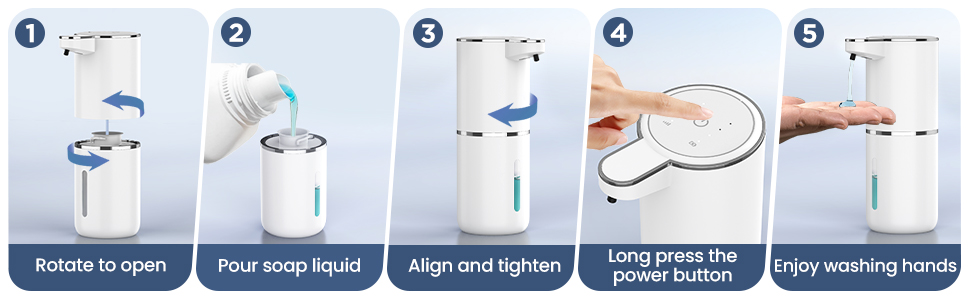 Автоматичний дозатор мила HAPPHOOH, 380 мл з інфрачервоним сенсором, USB-зарядка, водонепроникний (IPX5), для кухні, ванної кімнати, школи, готелю