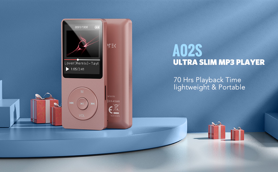 MP3 плеєр AGPTEK 16GB з екраном 1.8 дюйма, 70 годин відтворення, FM радіо, підтримка TF карт до 128GB, рожеве золото