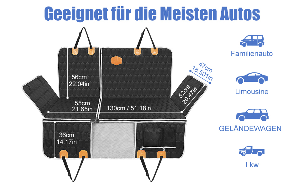 Автомобільна підстилка для собак OneAmg - захист заднього сидіння, з вікном, боковими бар'єрами, кріпленням для безпеки, чорна або сіра, 130 x 139 см