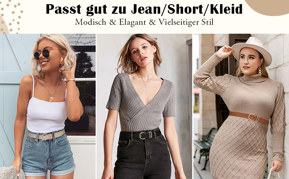 Жіночий шкіряний ремінь JasGood з золотою пряжкою, 120 см (підходить для талії 91-105 см)