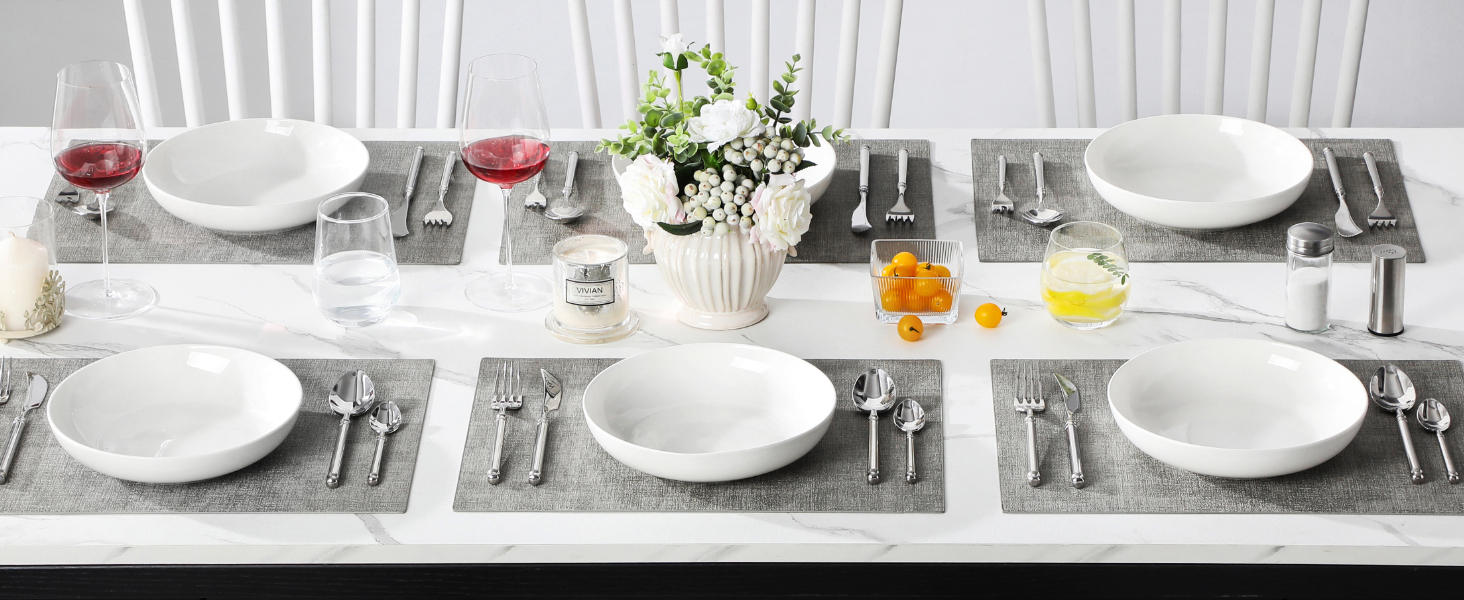 Набір посуду MALACASA, 6 предметів: тарілки для пасти, супу, салату, сервірування. Білий порцелан, 1250 мл