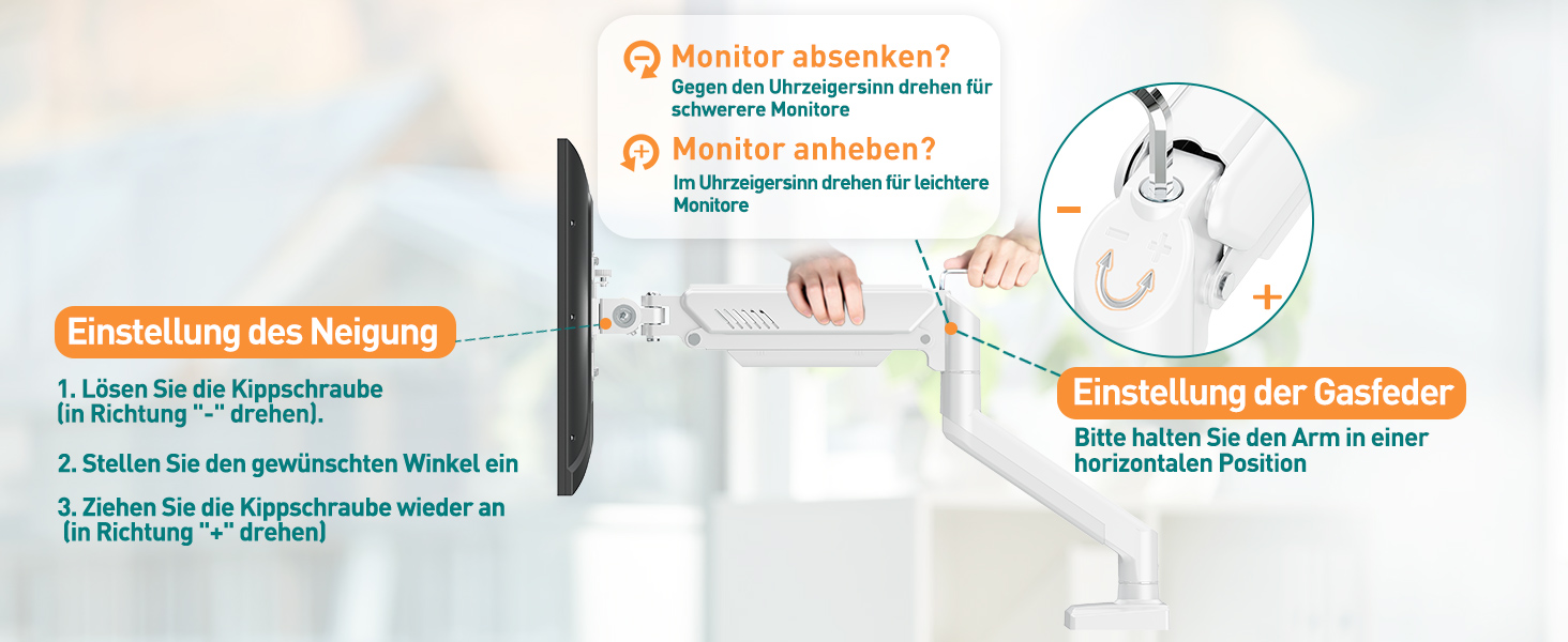 Кріплення для монітора ELIVED EV004W: газ-амортизатор, регулювання висоти, нахил, поворот, VESA 75/100mm (13-32 дюйми)