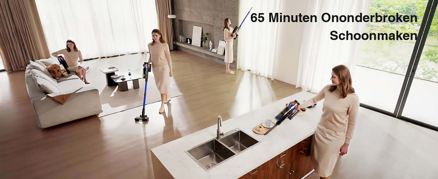 Бездротовий акумуляторний пилосос 45000 Па/550 Вт/65 хв, об'єм 1,6 л з дисплеєм, антизаплутувальною насадкою, самостійне стояння, док-станція на стіні, 8-шарова фільтрація, тиха робота, для шерсті тварин/килимів/твердих підлог/автомобіля, блакитний