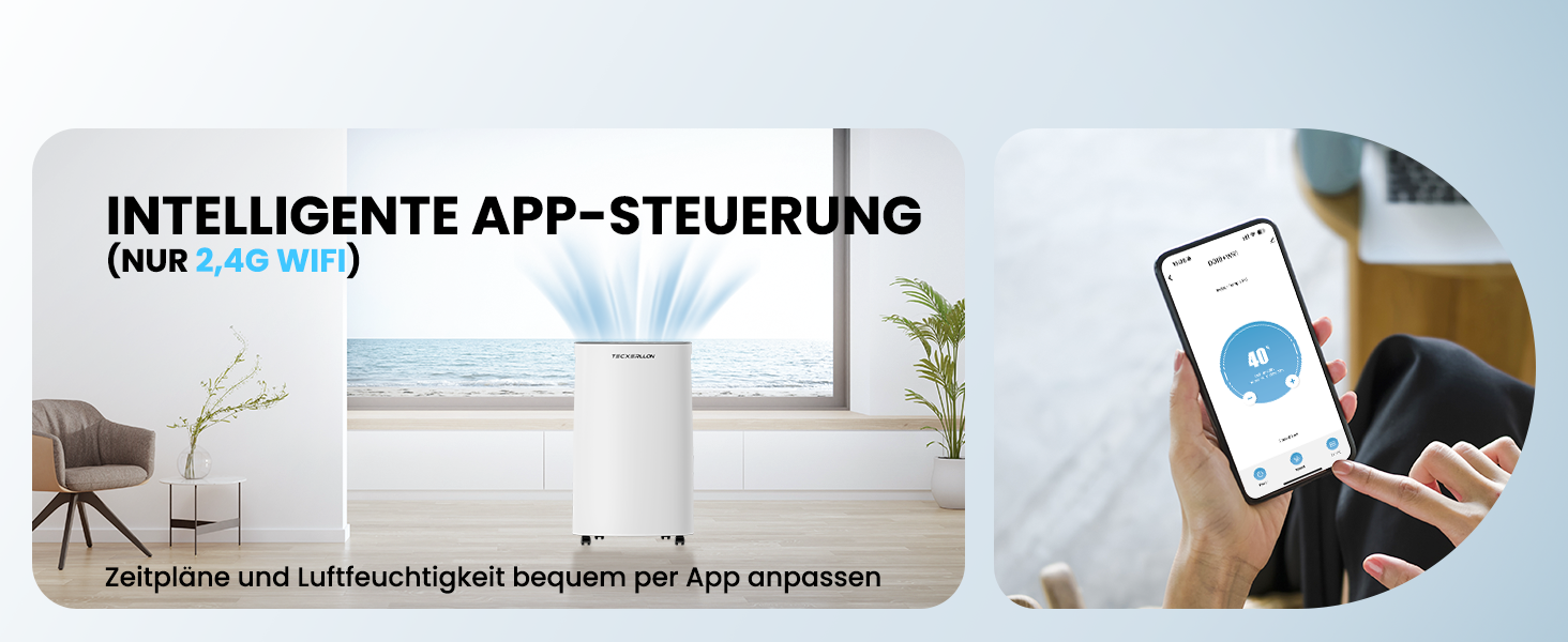 Електричний осушувач повітря 25л/день, 50㎡, з керуванням через додаток та сенсорною панеллю, для підвалу, бак 3.7л, злив по шлангу, 47dB, таймер 24г, захист від дітей, 3 роки гарантії