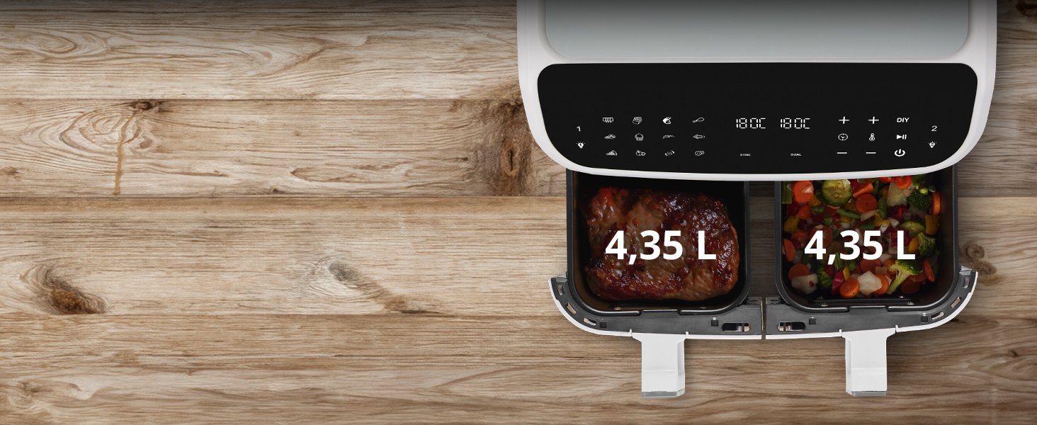 MEDION P20 XXL Фритюрниця для повітря з 2 камерами (8,7 л, 2600 Вт, 10 програм, ILAG PFAS-free, MD11760) матово-біла