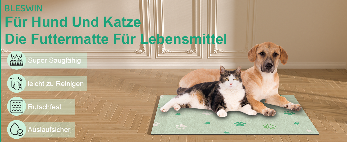 Килимок під годівницю для собак BLESWIN, 30x50 см, водопоглинаючий, антиковзний, для цуценят, зелений зірка