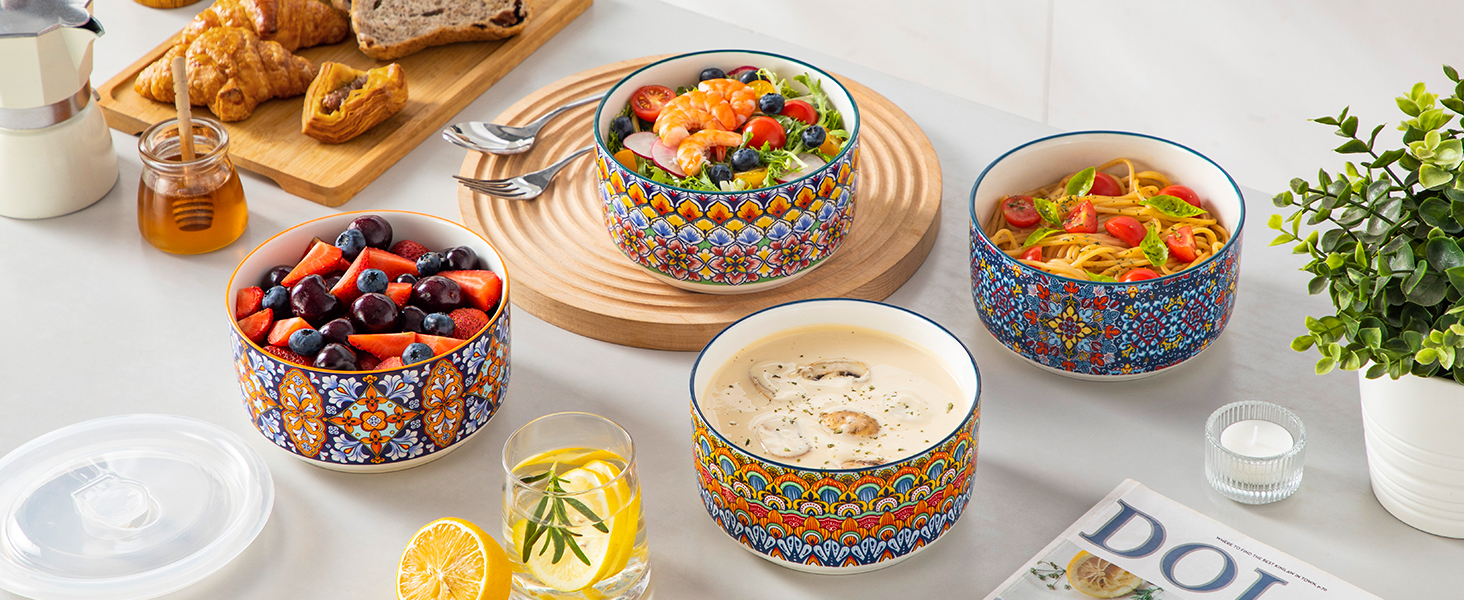 Набір супових та салатних тарілок Vancasso (4 шт.) з кришкою, кераміка, 1080 мл