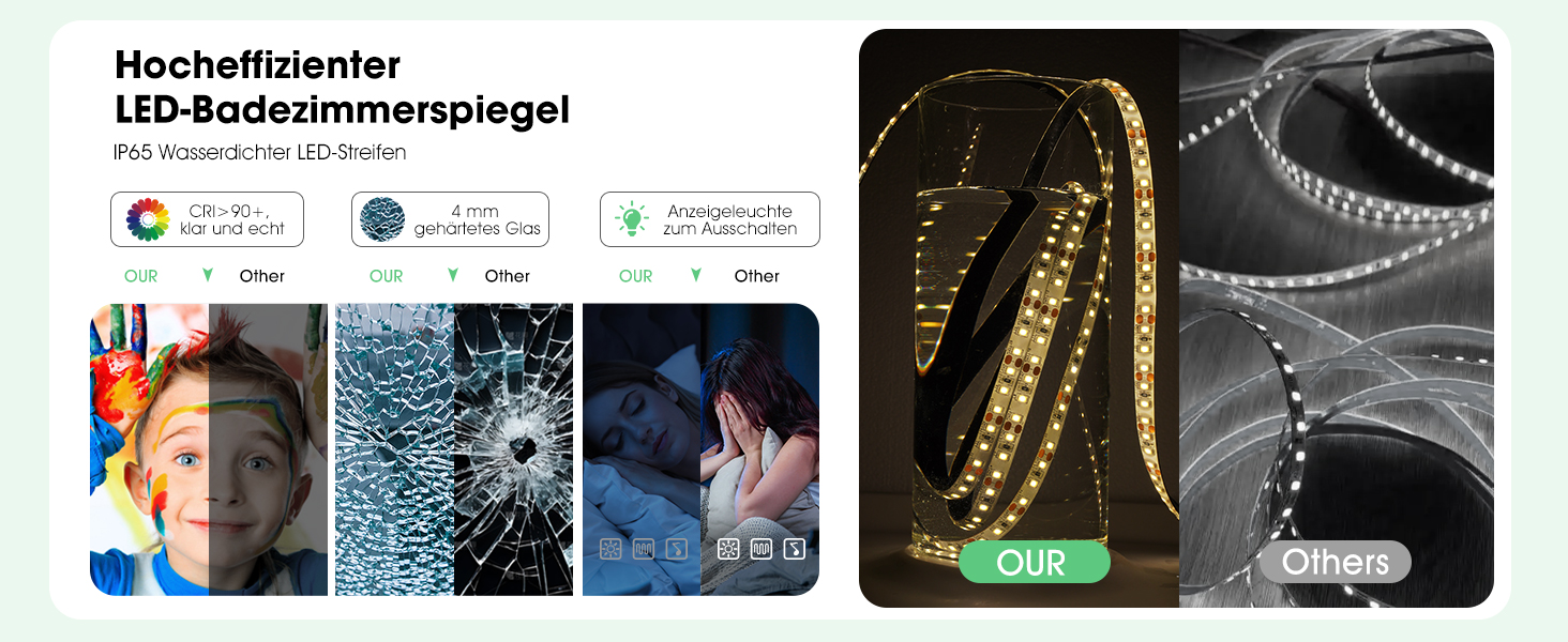 Дзеркало для ванної кімнати зі світлодіодною підсвіткою S'bagno Bluetooth 80x60 см, з підігрівом, регулюванням яскравості, пам'яттю, HD-скло, IP44, горизонтальне/вертикальне встановлення