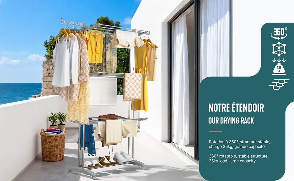 Внітрішній та зовнішній сушильник для білизни Vounot® з 4 ярусами, сірий, 125x62x173 см