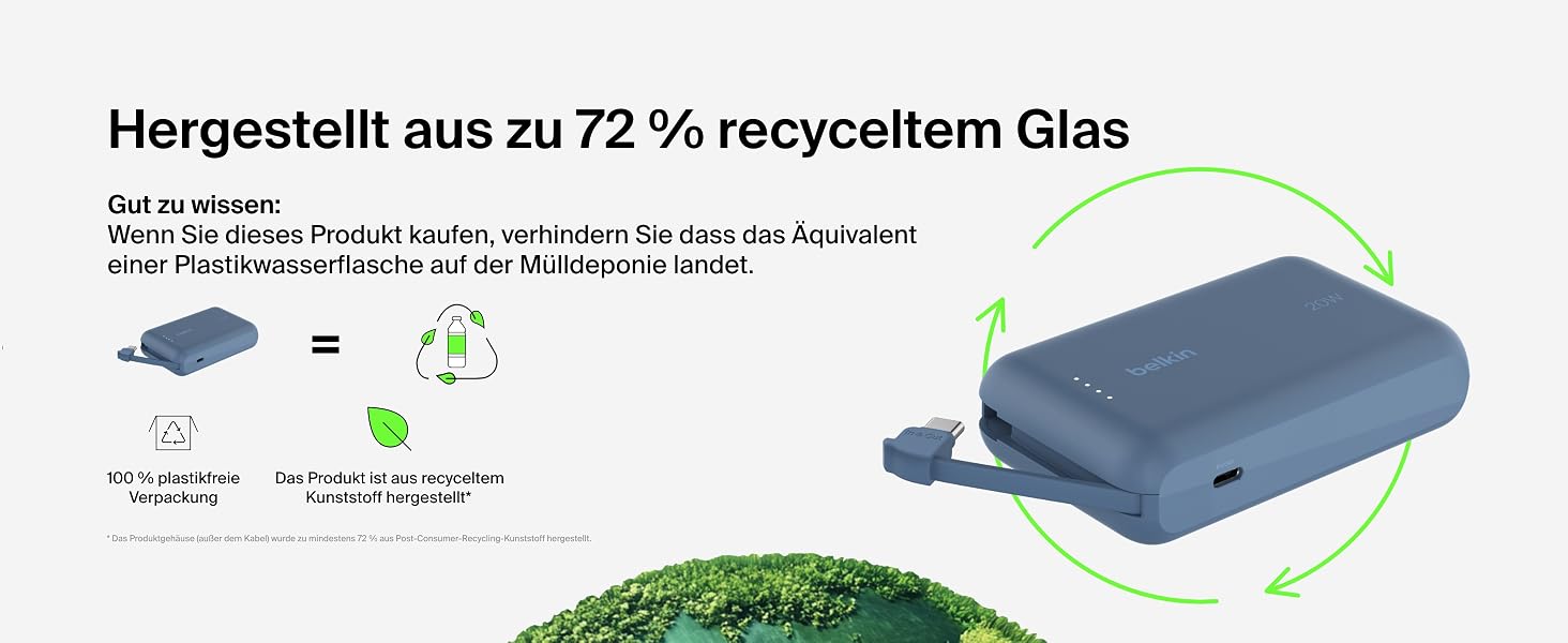 Повербанк Belkin BoostCharge 10000mAh з вбудованим кабелем USB-C, 20W, LED-індикатором, синій