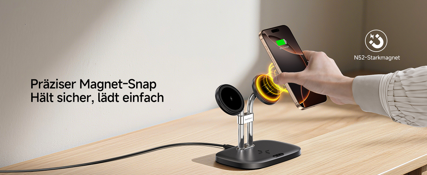 Бездротова зарядка SwanScout для iPhone 17/Air, AirPods Pro 3/2, 2 телефони, чорний