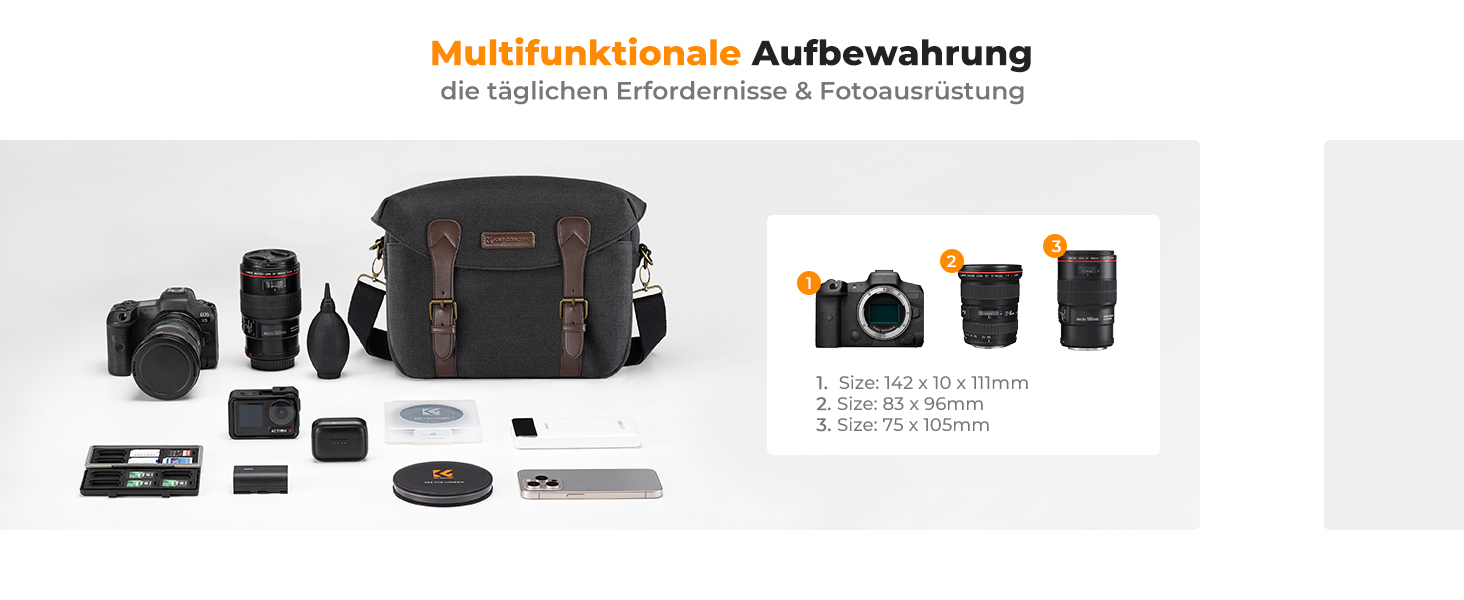 Сумка для камери K&F Concept: фотосумка для дзеркальної/DSLR камери, сумка для фотографа з відділеннями для об'єктивів та аксесуарів (чорно-коричнева)