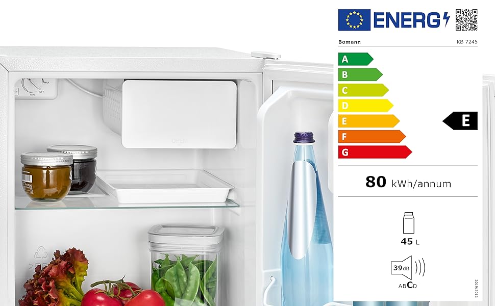 Міні-холодильник Bomann 45L з морозильною камерою, тиха кухонна/офісна/кампінгова/геймерська кухонна коробка, дверцята з можливістю зміни розташування - міні-холодильник, холодильник для напоїв, мінібар KB 7245 inox срібний