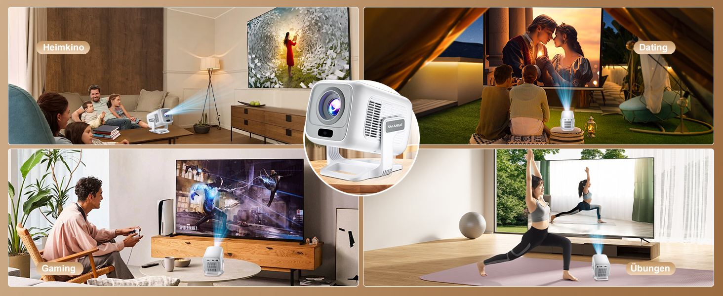 Mini проєктор Salange 2026,8K з Android, WiFi 6, Bluetooth 5.4, авто-корекція Keystone, портативний, для дому та на вулицю, 270° обертання, білий (Sala260max)