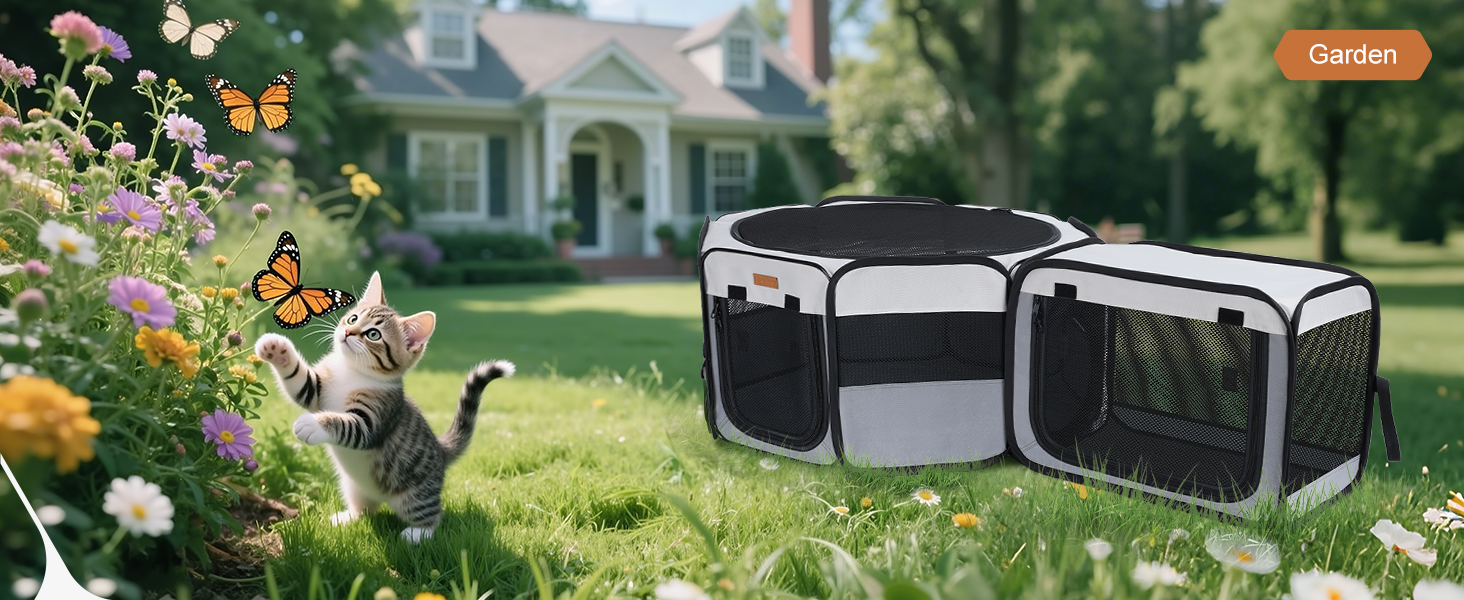 Складаний вольєр для цуценят та котів 120x40 см - 2-в-1, сірий та білий, для дому та вулиці, з сумкою для перенесення, для кошенят, цуценят та дрібних тварин