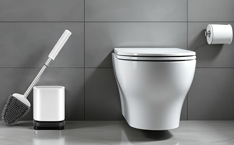 Набір для туалету: щітка для унітазу з тримачем, нержавіюча сталь та силікон, настінний кріплення, чорний колір (Weiß B)
