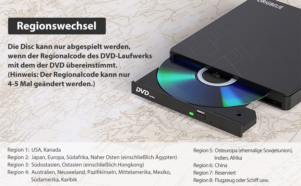 Зовнішній DVD-записувач ORIGBELIE 6 в 1, USB 3.0 CD/DVD ROM +/-RW привід для ноутбука, ПК, Mac OS, Windows 11/10/8/7, Linux