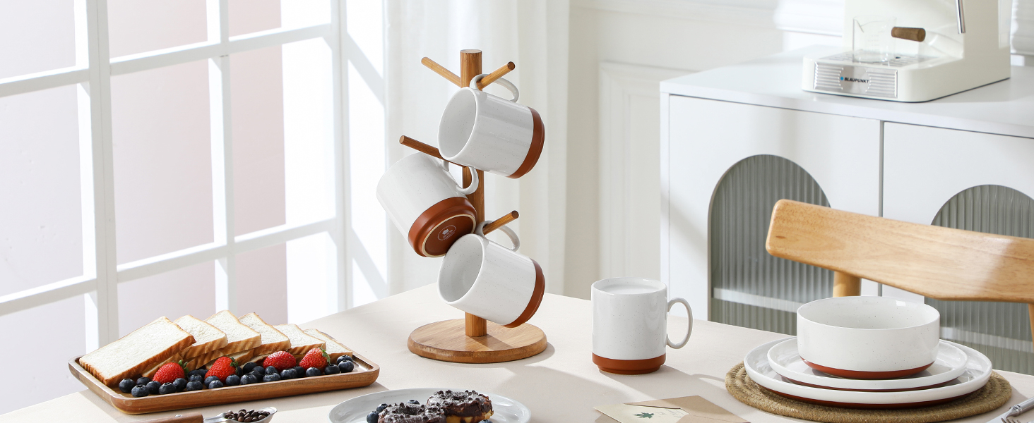 Набір кавових чашок MALACASA TARA Khakiweiß (4 шт.), 350 мл, кераміка, для кави, чаю, соку, лате, капучино, какао, безпечні для миття в посудомийній машині та використання в мікрохвильовці