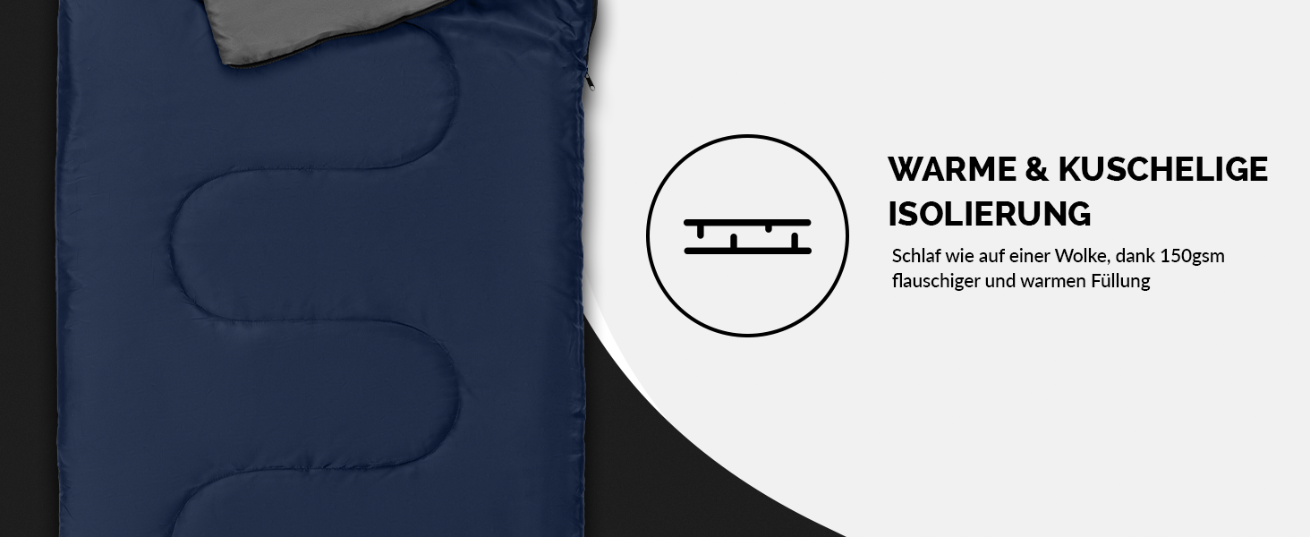 Montaray® Hooded Sleeping Bag -3°C - Outdoor Winter & Summer Sleeping Bag for Men & Women - 3-4 Season Hut Sleeping Bag (75 x 220 cm) - Blue, 150GSM