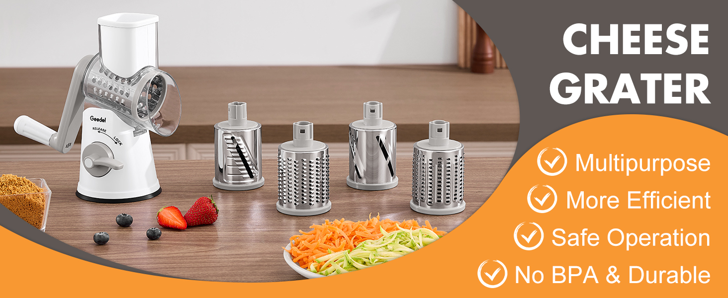 Трояк для овочів та сиру з 3 наборами ножів, білий. Ідеально для нарізки овочів, сиру, горіхів. 5 ножів