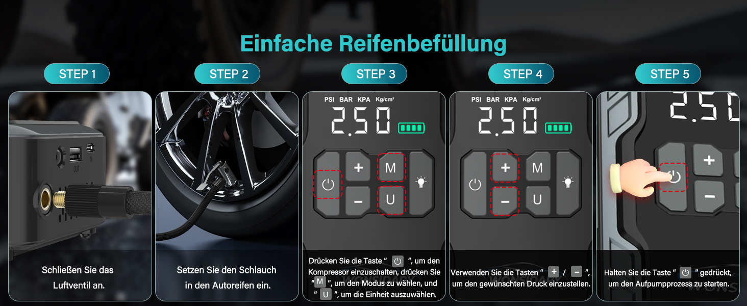 Powerbank для авто 27000 mAh з компресором 160 PSI, 12V, 8.0L, LED-ліхтарик, для бензинових та дизельних двигунів