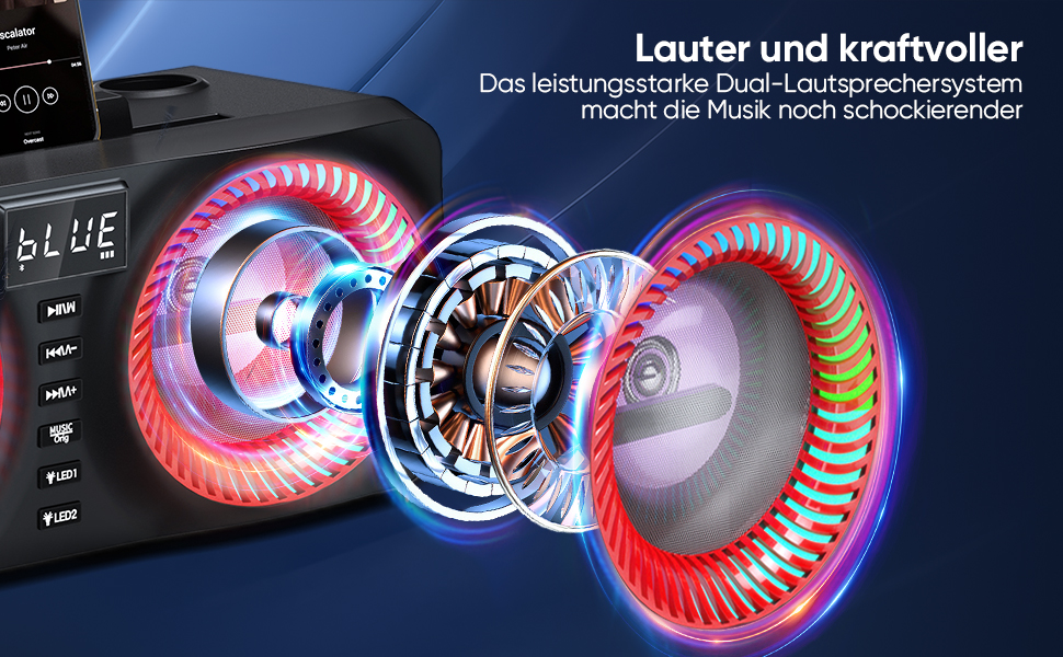 Портативна караоке-система з 2 бездротовими мікрофонами та 30W потужністю, NT001-RED-US