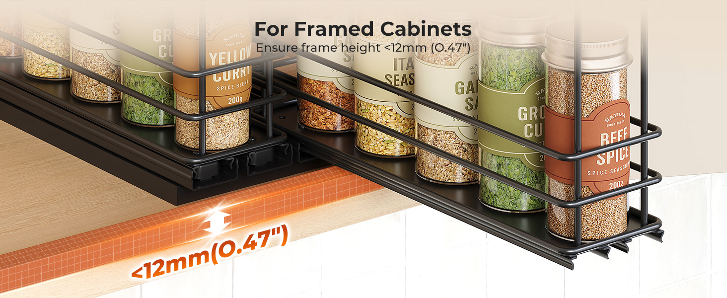 Організатор для спецій Orimade - висувна полиця для спецій, 3 шт (2 шт 5см, чорний)