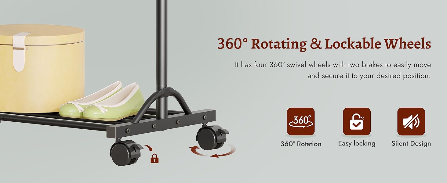 Кледірстанцер FAVOOOSTY на колесах, мобільний, металевий, регульований, чорно-білий, 89.50×39.00×161.20 см