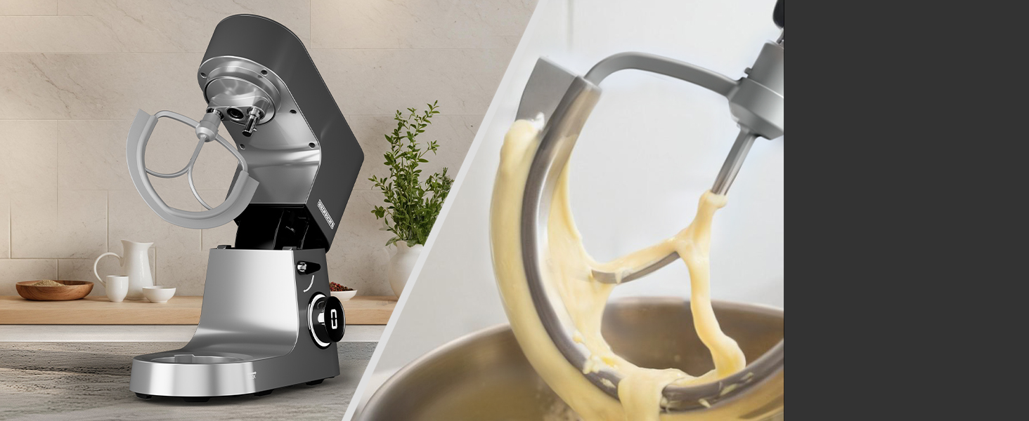 Кухонна машина Heinrichs 2500W з двома гаками для тіста, міксером та вінчиком, 8 швидкостей, чаша 7л з нержавіючої сталі, тиха, з титановим покриттям