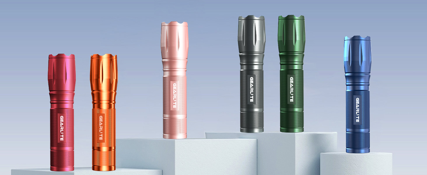 LED ліхтарик Gearlite 2 шт., 2000 люмен, 5 режимів, водонепроникний IP65, для кемпінгу, туризму, дітей, невідкладних ситуацій (сірий)