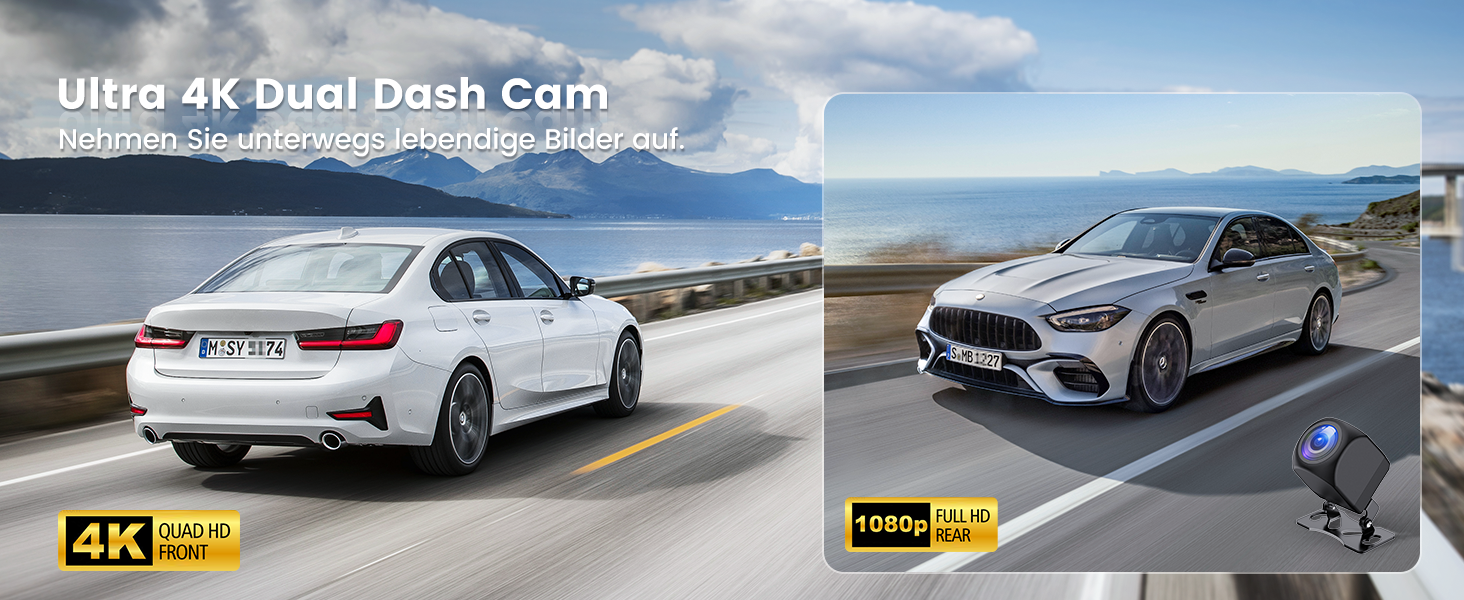 Відеореєстратор SIGRILL Dashcam Auto 4K+1080P з Wi-Fi, двоканальний, з карткою 64GB, нічне бачення, паркувальний режим, G-сенсор, запис по колу, підтримка до 256GB