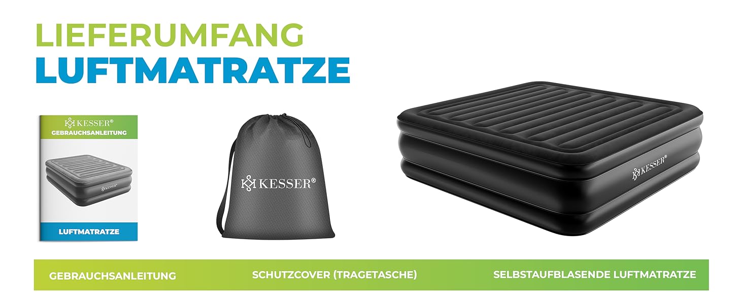Надувна матрац KESSER® з електричним насосом, самонадувна, для гостей, кемпінгу та дому, 203 x 95 x 51 см, блакитна