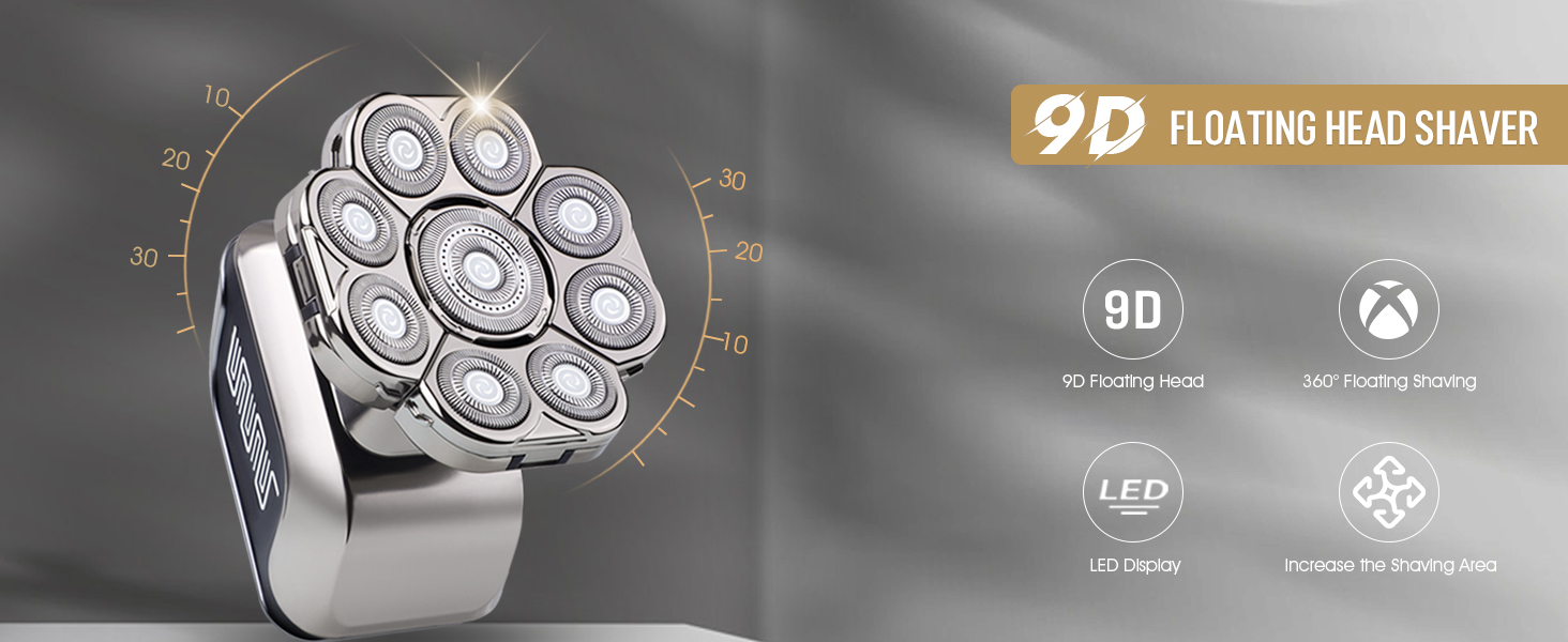 Електрична машинка для гоління 9D для чоловіків, 5-в-1 набір для догляду, LED-дисплей, USB-C зарядка