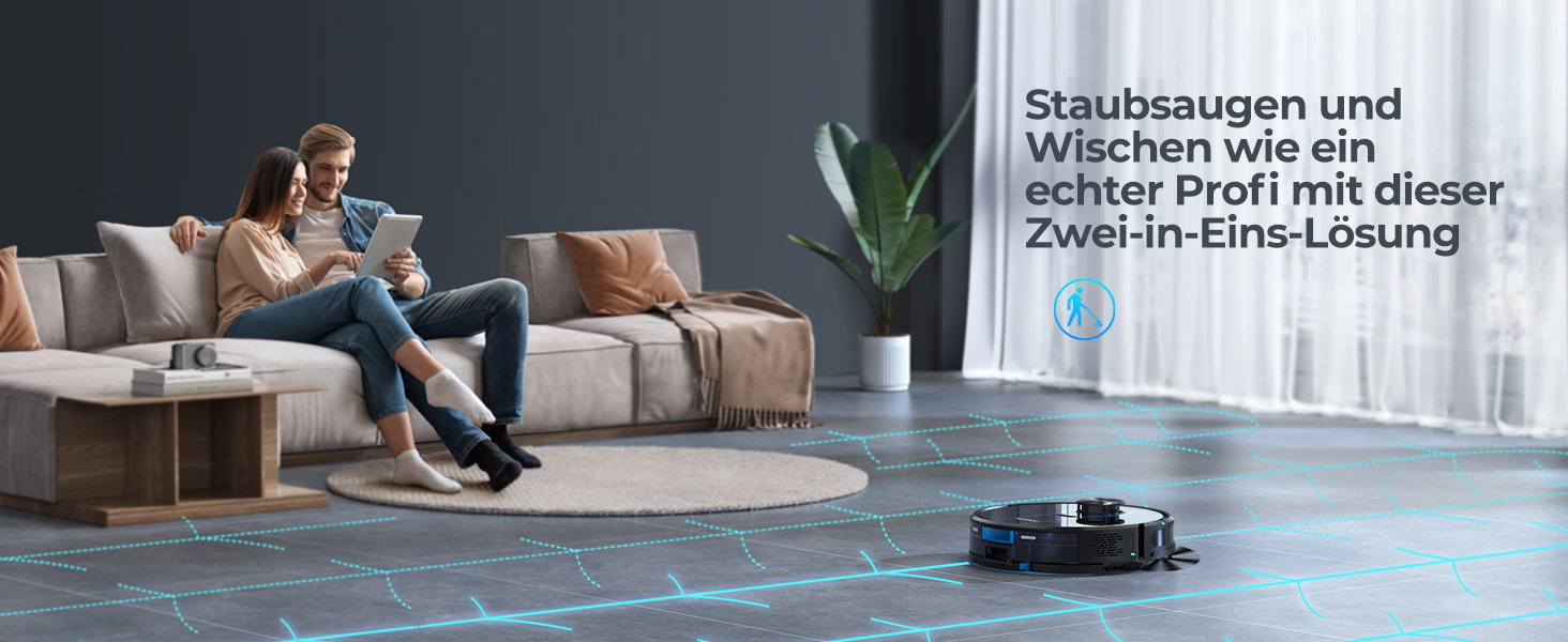 Робот-пилосос Laresar Clean з функцією миття підлоги, станція самоочищення L6 Nex, навігація LiDAR, 3л контейнер, до 180 хв роботи, 3-в-1 (прибирання, миття, пилосос), для видалення шерсті тварин, чорний