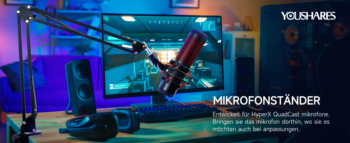 Тримач для мікрофона YOUSHARES - сумісний з HyperX QuadCast, Blue Yeti, Rode, Fifine AM8, Razer Seiren Mini/V3 Mini