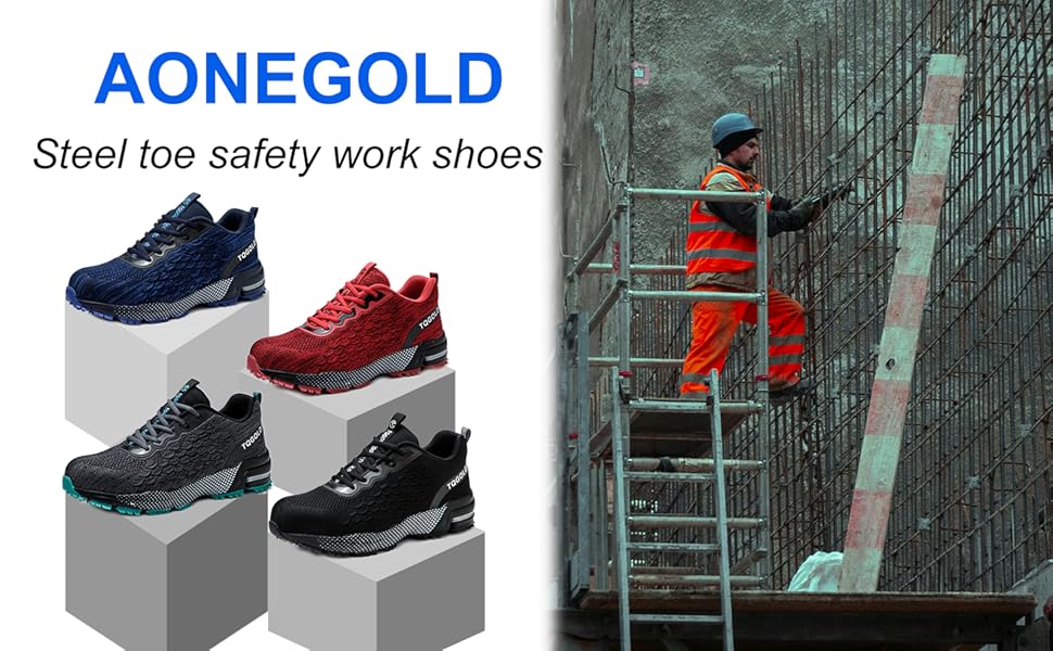 Черевики робочі AONEGOLD чоловічі/жіночі, спортивні, з металевим носком, антиковзаючі, дихаючі, розмір 36-48 EU, 43 EU, 8391, червоні