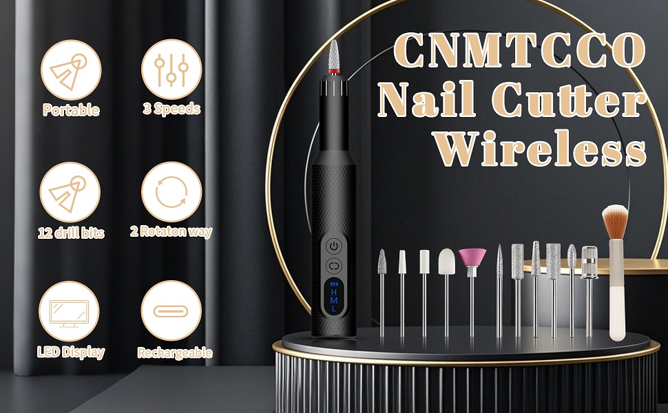 Електрична машинка для манікюру CNMTCCO Nagelfräser 12 в 1 з LCD дисплеєм, 18000 об/хв, для гелю та акрилу