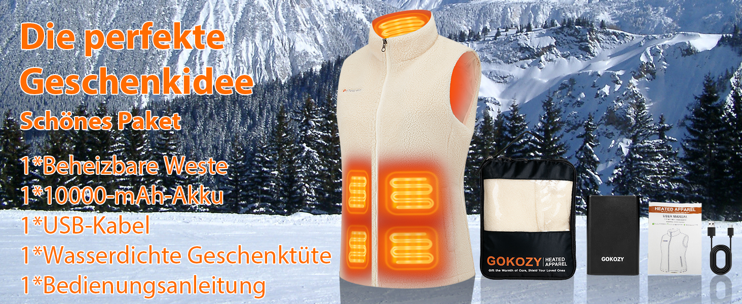 Жіноча флісова електрична жилетка Gokozy з 11 зонами обігріву та акумулятором 7.4V, Sherpa, тепла та затишна жилетка для осені та зими, колір Off-White