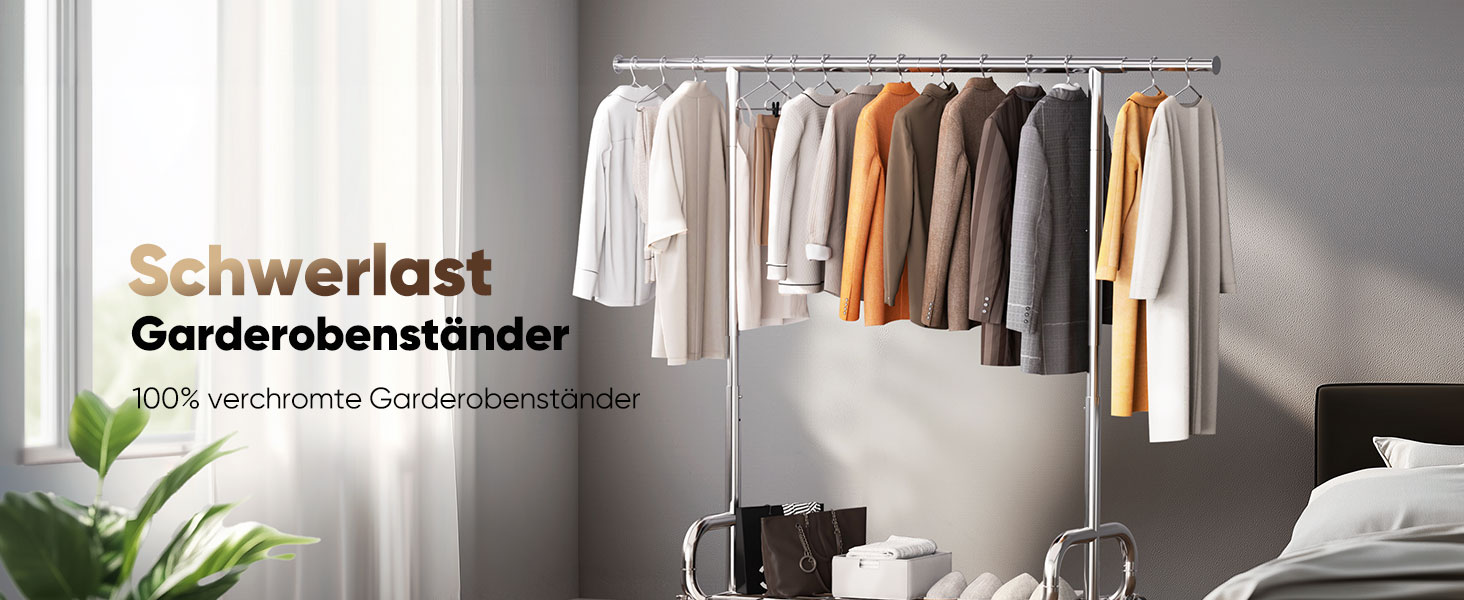 Вішалка для одягу HOKEEPER на колесах, вантажопідйомність 204 кг, висувна штанга для одягу S005