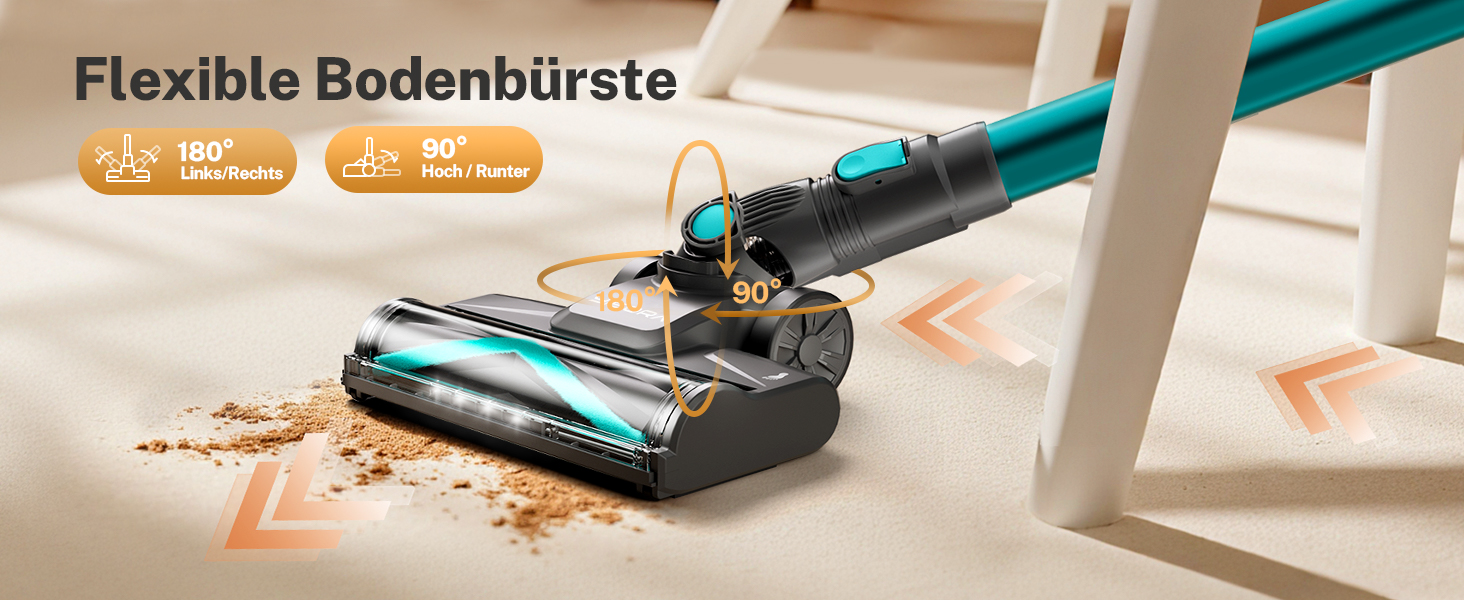 Бездротовий акумуляторний пилосос 25000Pa з антизаплутувальною насадкою та автономністю 50 хвилин. Підходить для килимів, твердих підлог та видалення шерсті тварин. Легкий ручний пилосос.