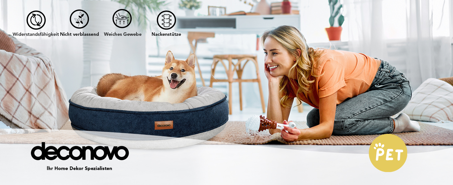 М'яке кругле ліжко для собак та котів Deconovo, Donut, Ø 61 см, ортопедичне, Navy Blue