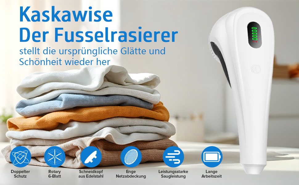 Електричний видальник ворсу з LED-дисплеєм • 6 лез, 2 рівня висоти • 2000 mAh, USB-C, 3 змінні леза • для одягу, диванів, ворсу, ковдр (білий)