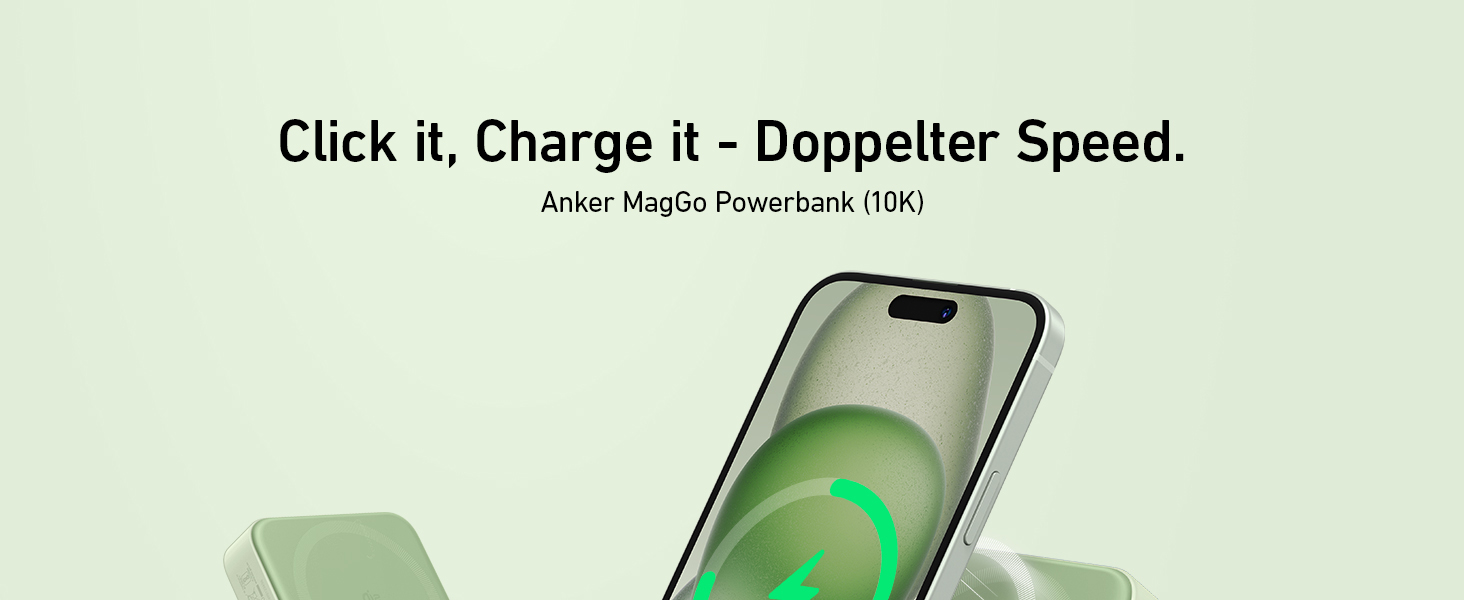 Powerbank Anker MagGo: 10000mAh, Qi2, 15W, MagSafe, USB-C, з дисплеєм та підставкою (Зелений)