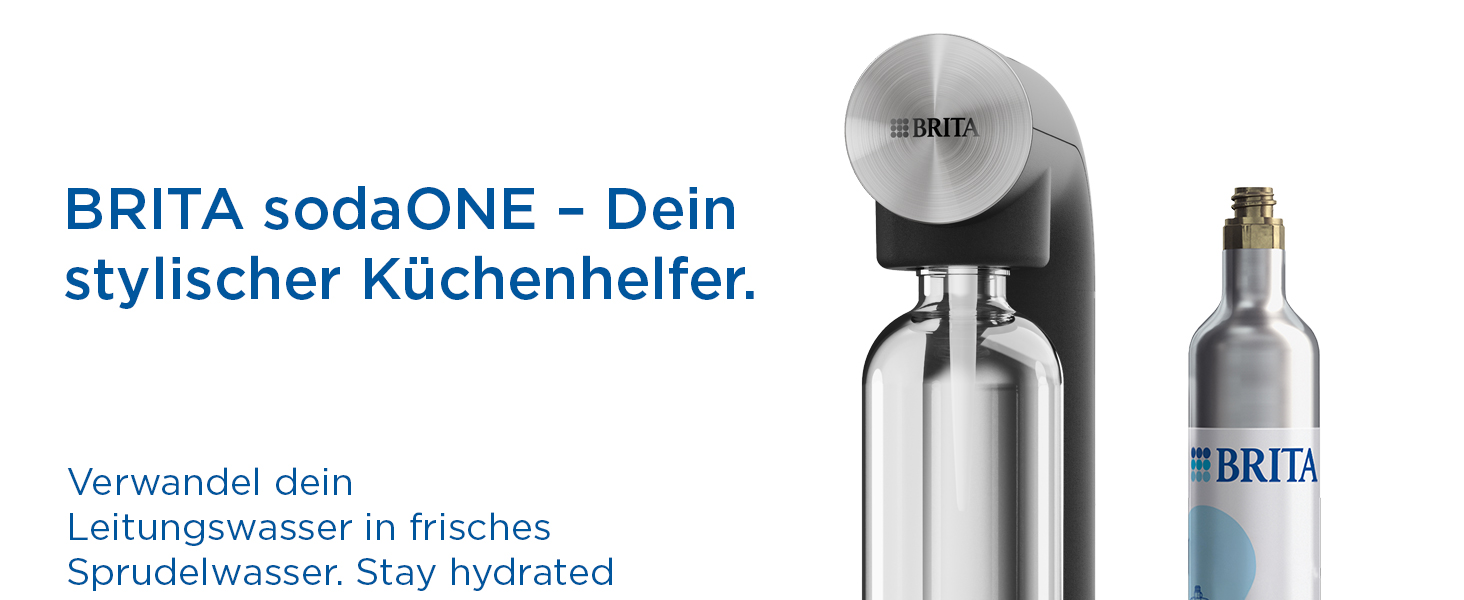 Газова вода BRITA sodaONE (чорний) з CO₂ балончиком та пляшкою PET без BPA | Зробить воду пружною (до 60л на балончик) – газова вода для дому