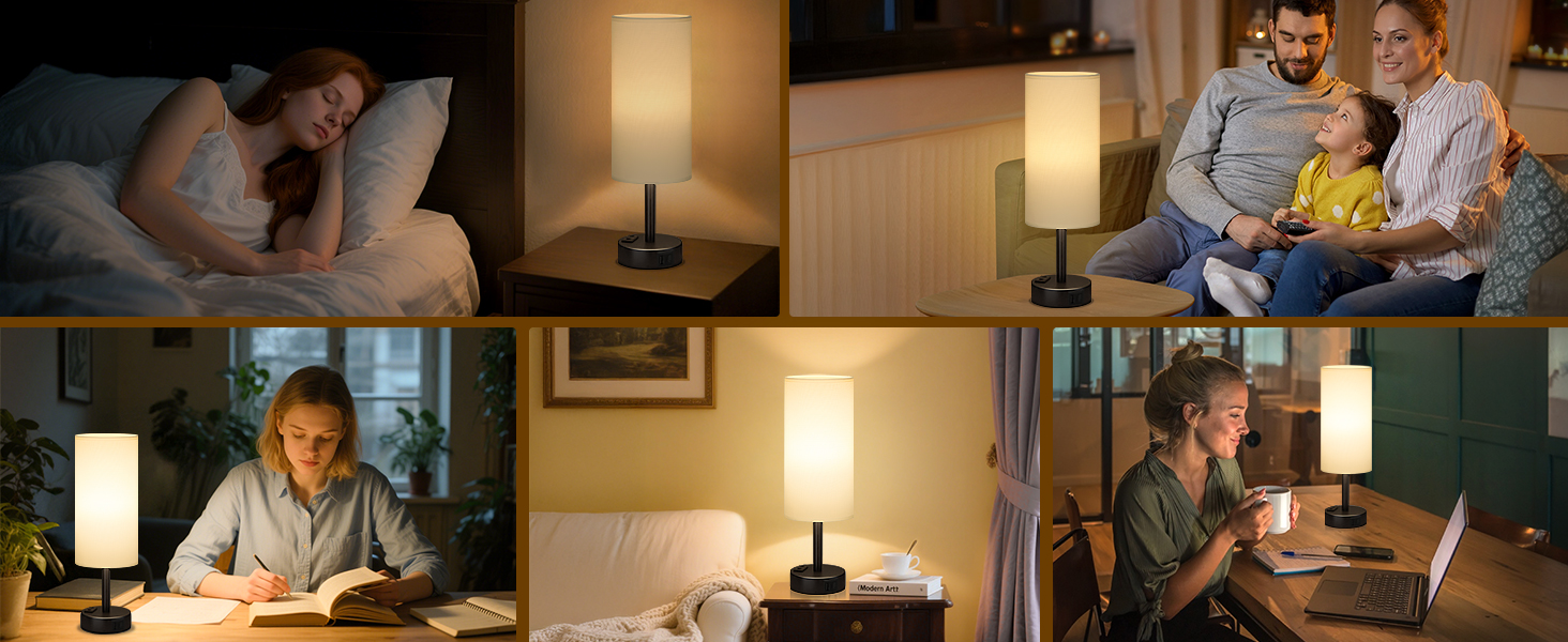 Настільна лампа Kakanuo з торшером, USB-порт, регулювання яскравості, тканинний абажур, для спальні, вітальні, дитячої кімнати, офісу (з лампочкою), білий A